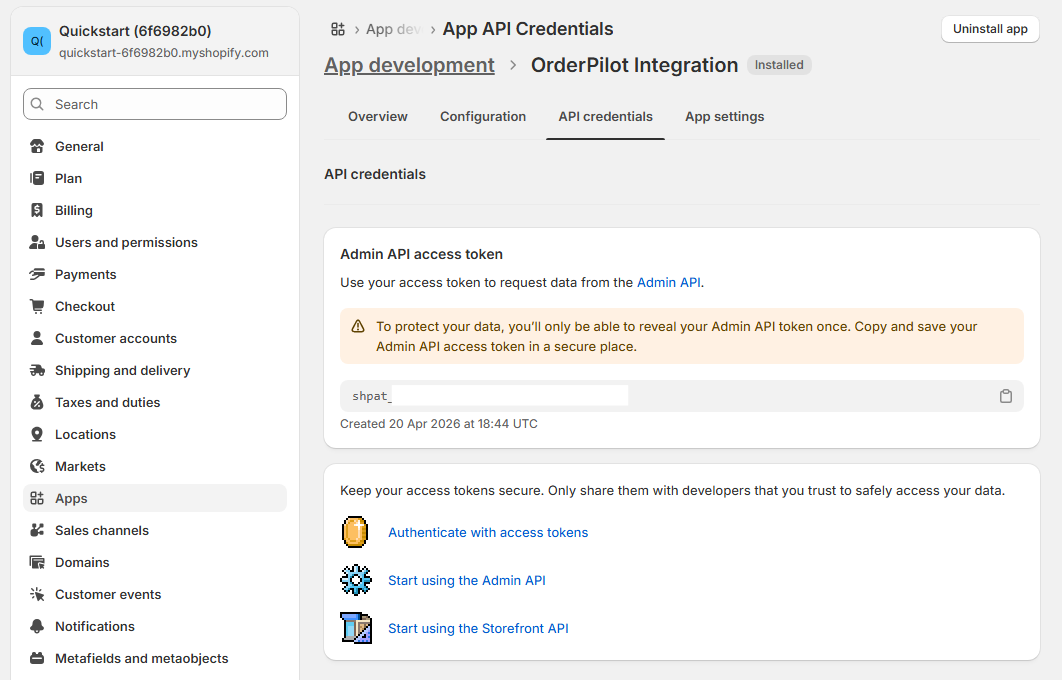 Admin API Access Token